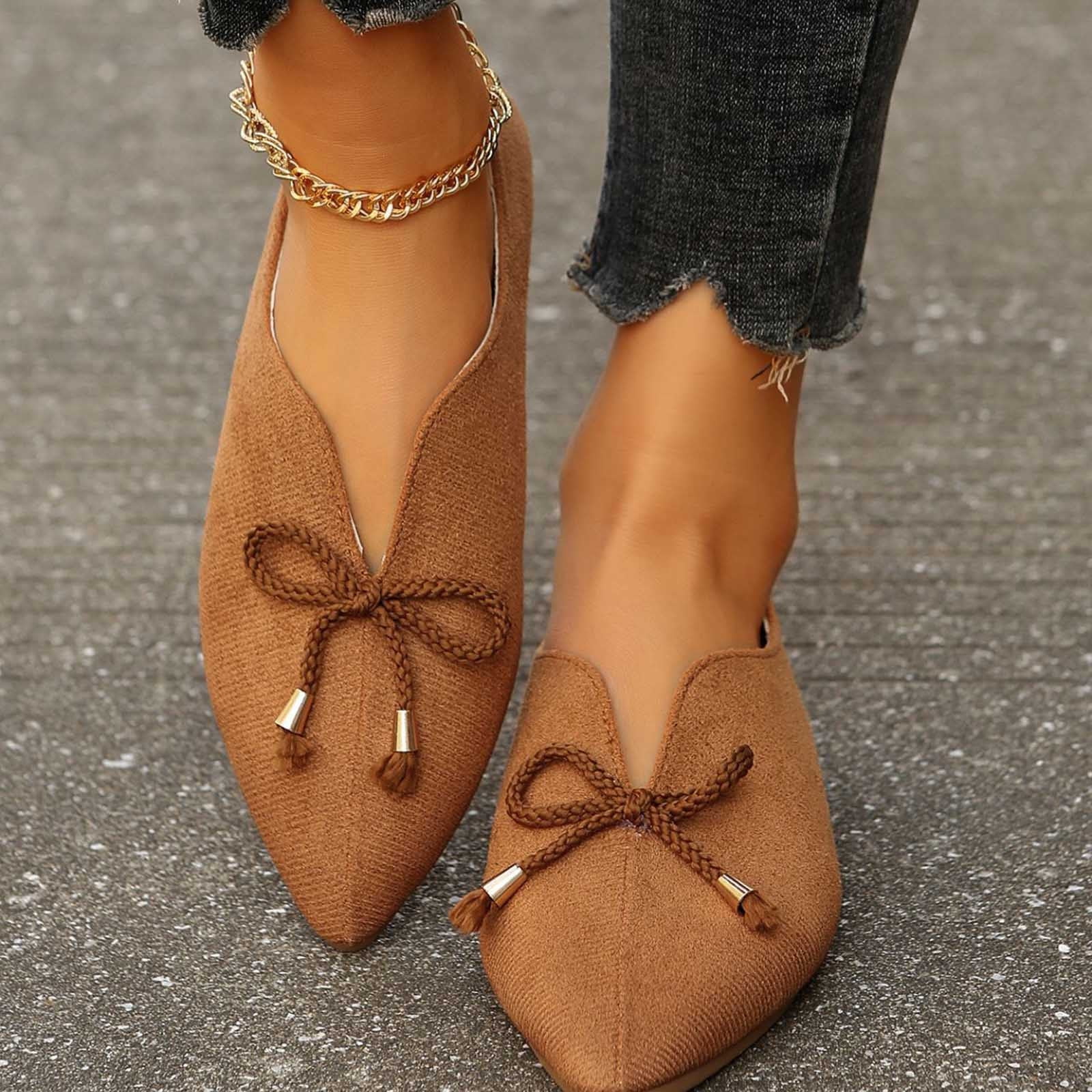 brown dress flats Nine West Speakup Almond Toe Flats - Leather