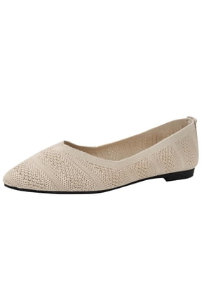Women's Ballet Flats Comfortable Casual Dressy Shoes,Work Flats office Shoes Summer and Fall Trendy Knitted Breathable Pointed Toe Flats Beige 5.5(36)