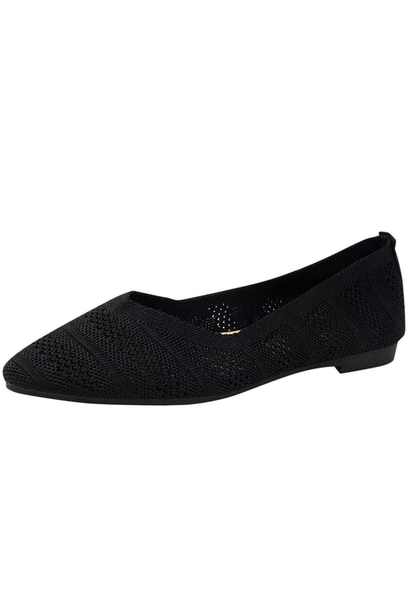 Women's Ballet Flats Comfortable Casual Dressy Shoes,Work Flats office Shoes Summer and Fall Trendy Knitted Breathable Pointed Toe Flats Black 8.5(41)