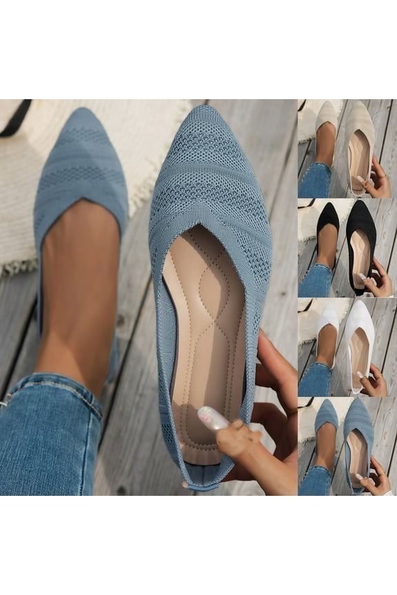 Women's Ballet Flats Comfortable Casual Dressy Shoes,Work Flats office Shoes Summer and Fall Trendy Knitted Breathable Pointed Toe Flats White 9.5(43)