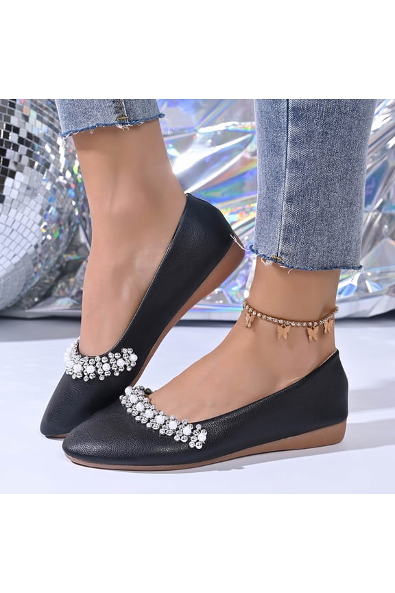 Women's Ballet Flats Rhinestones Wedding Ballerina Shoes Foldable Sparkly Comfort Slip on Flat Shoes Black 5.5(36)