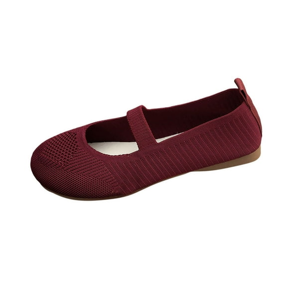 Miluxas Women's Ballet Flats Round Toe Walking Flats Slip On Work Shoes Knitted Flats Shoes for Woman Soft Lightweight Wine 8.5(41)