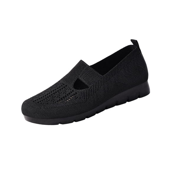 Miluxas Women's Ballet Flats Slip on Casual Knitted Shoes Round-Toe Flats for Women Dressy Comfort Work Ladies Shoes Black 6(37)