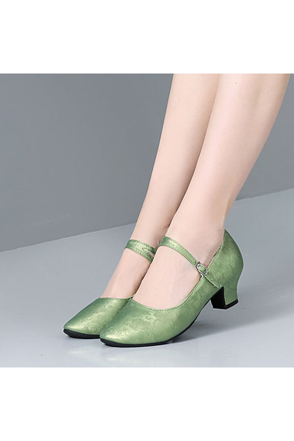 Women's Ballroom Latin Dance Shoes Closed Toe Comfortable Low Heel Dress Shoes Green 9(42)