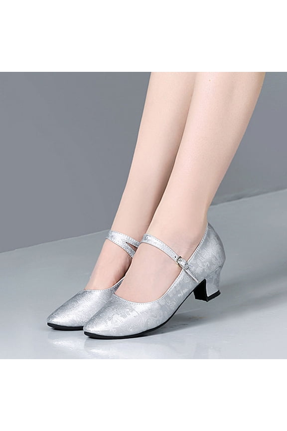 Women's Ballroom Latin Dance Shoes Closed Toe Comfortable Low Heel Dress Shoes Silver 7(39)