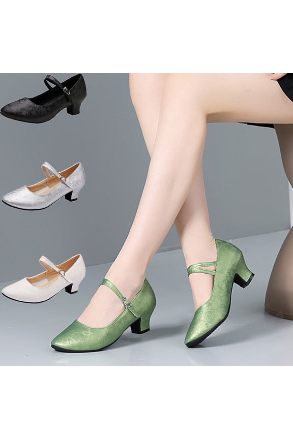 Women's Ballroom Latin Dance Shoes Closed Toe Comfortable Low Heel Dress Shoes Silver 9(42)