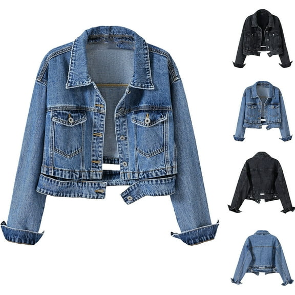 Miluxas Women's Basic Button Down Stretch Fitted Long Sleeves Denim Jean Jacket Blue XL(XL)