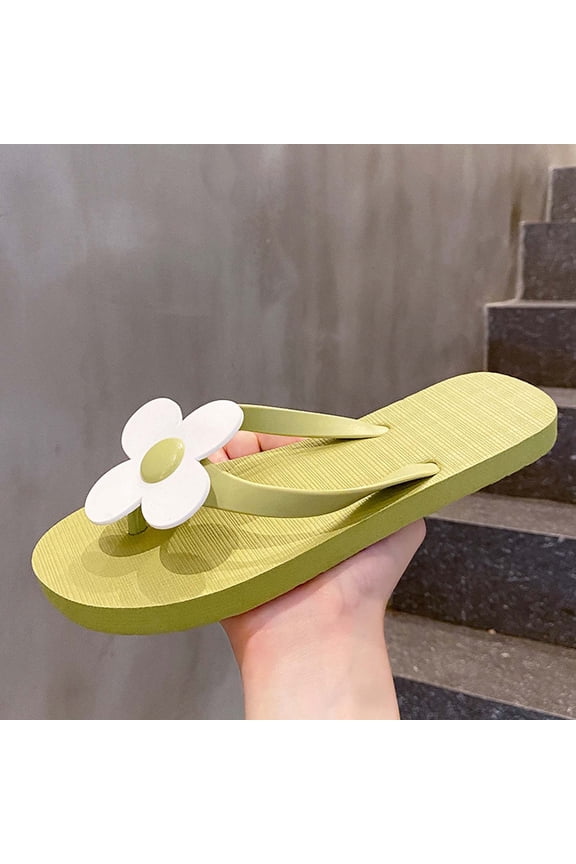 Women's Beach Bow Flat Sandals Flip Flops Cute Trendy Vacation Round Open Toe Thong Slide Sandals Shoes Green 7.5(40)