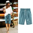 thumbnail image 1 of Miluxas Women's Bermuda 10" Long Shorts with Pockets Cotton Linen Sweat Shorts Jersey Knee Length Shorts for Summer Green 16(XXXXL), 1 of 3