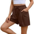 thumbnail image 1 of Miluxas Women's Bermuda Shorts Casual Drawstring Elastic Waist Athletic Running Shorts with Pockets Solid Lightweight Hiking Shorts Brown, 1 of 8