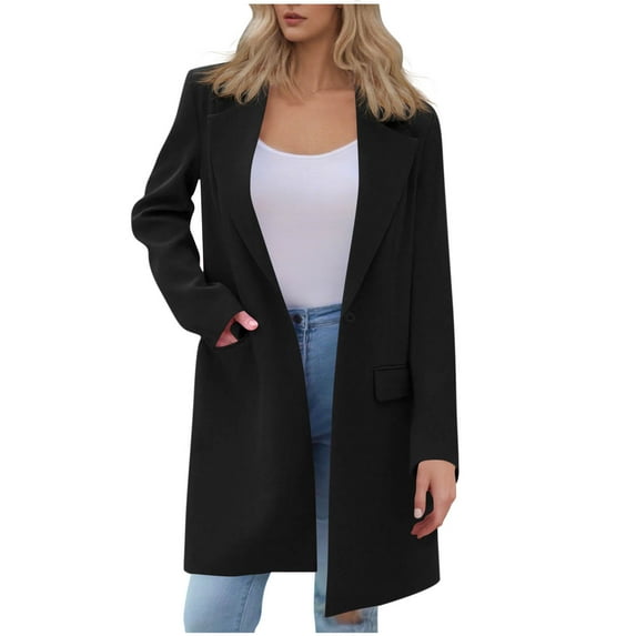 Miluxas Women's Blazer Business Casual Lightweight Suit - Long Sleeve Work office Jacket with Pockets Black M(M)