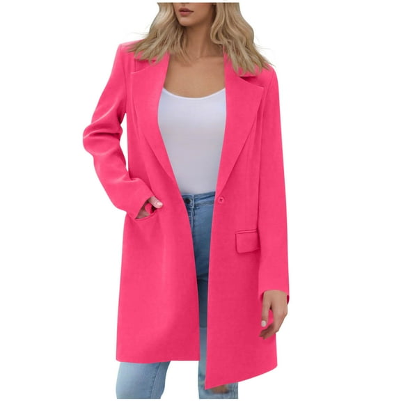 Miluxas Women's Blazer Business Casual Lightweight Suit - Long Sleeve Work office Jacket with Pockets Hot Pink L(L)