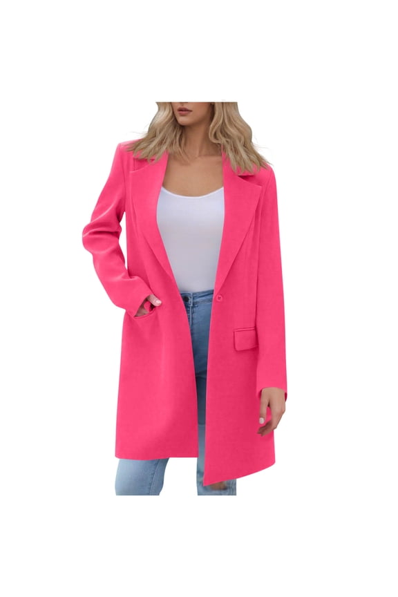 Women's Blazer Business Casual Lightweight Suit - Long Sleeve Work office Jacket with Pockets Hot Pink S(S)