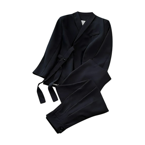 Miluxas Women's Blazer Suits Two Piece Solid Work Pant Suit for Women Business office Lady Suits Sets Black 12(XXL)