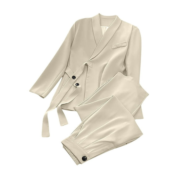 Miluxas Women's Blazer Suits Two Piece Solid Work Pant Suit for Women Business office Lady Suits Sets White 4(S)