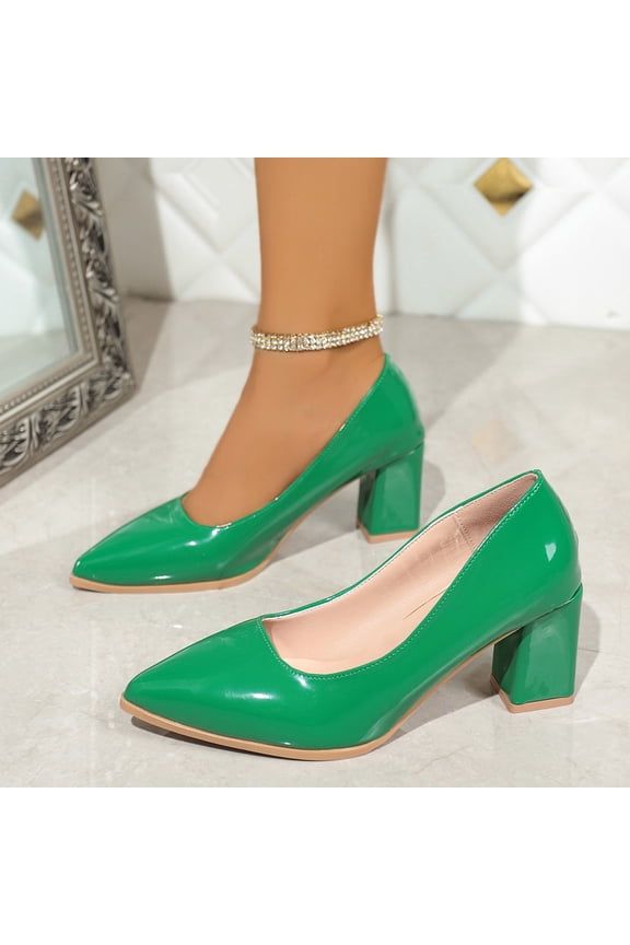Women’s Block Heel Pumps Mid Chunky Heels Close Round Toe Slip-On Comfortable Casual Dress Shoes for office Green 7.5(40)