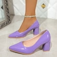 thumbnail image 1 of Miluxas Women’s Block Heel Pumps Mid Chunky Heels Close Round Toe Slip-On Comfortable Casual Dress Shoes for office Purple 5.5(36), 1 of 8