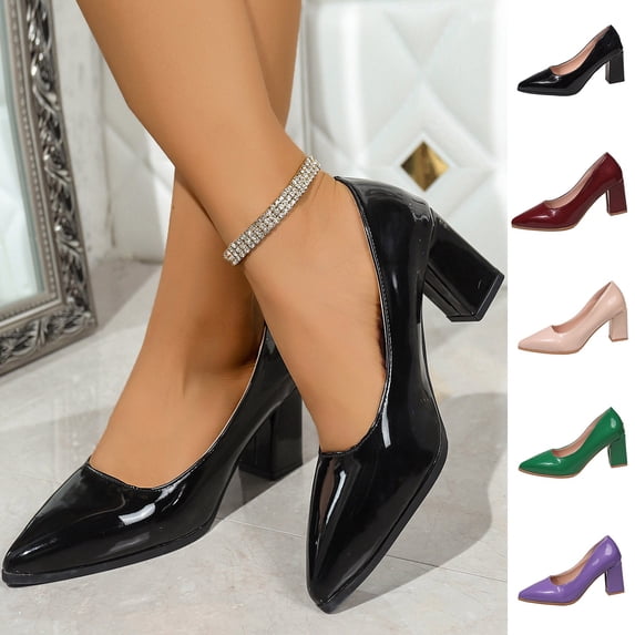 Miluxas Women’s Block Heel Pumps Mid Chunky Heels Close Round Toe Slip-On Comfortable Casual Dress Shoes for office Wine 9.5(43)
