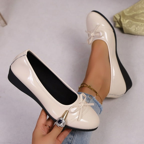 Miluxas Women's Bow Ballet Flats Slip-On Round Toe Bowknot Ballerina Flat Elegant Dress Comfort Casual Daily Spring Summer Shoes Beige 7.5(40)
