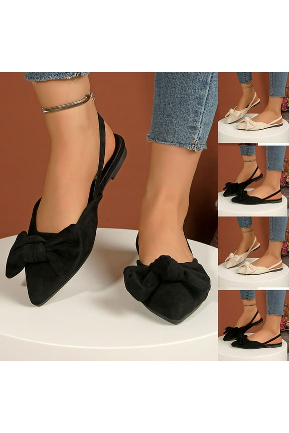 Women's Bow Pointed Toe Slingback Flats Comfortable Satin Slip On Pumps office Work Wedding Party Dressy Flats Black 9.5(43)