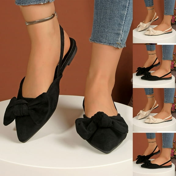 Miluxas Women's Bow Pointed Toe Slingback Flats Comfortable Satin Slip On Pumps office Work Wedding Party Dressy Flats Black 9.5(43)