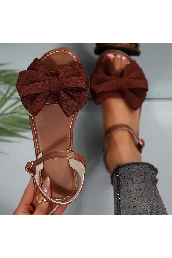 Women's Bow Sandals Criss Cross Strappy Flats Ankle Strap Lightweight Vacation Slide Shoes Brown 7(39)