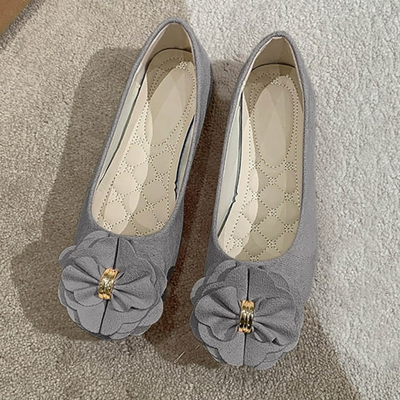 Miluxas Women's Bowknot Ballet Flats Comfortable Slip-On Dressy Casual Bowtie Flat Shoes Loafers Gray 5.5(36)