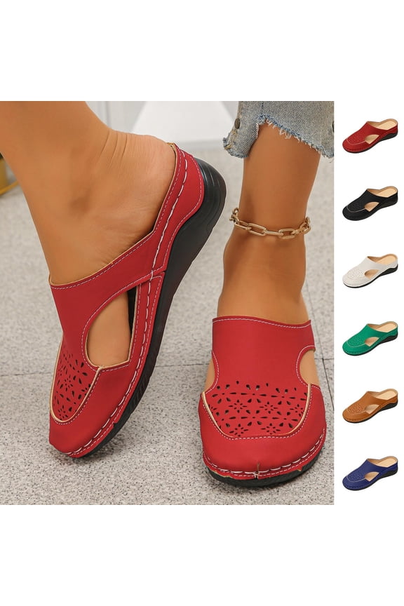 Women's Breathable Hollow Cutout Wedge Slide Mules, Backless Slip On Platform Orthopedic Walking Clogs, Non Slip Soft Leather Casual Shoes White 9.5(43)