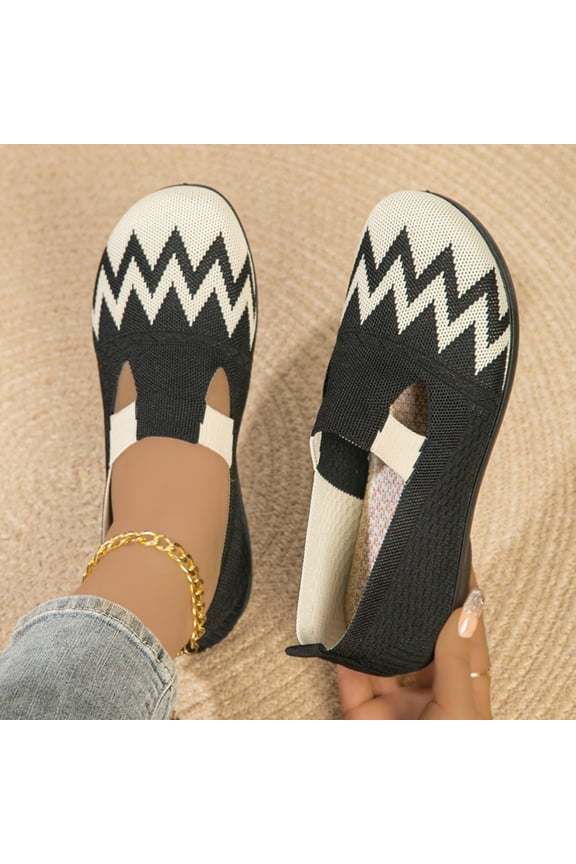 Women's Breathable Mesh Mary Jane Flats – T-Strap Elastic Slip-On Walking Shoes with Flexible Sole Black 5.5(36)