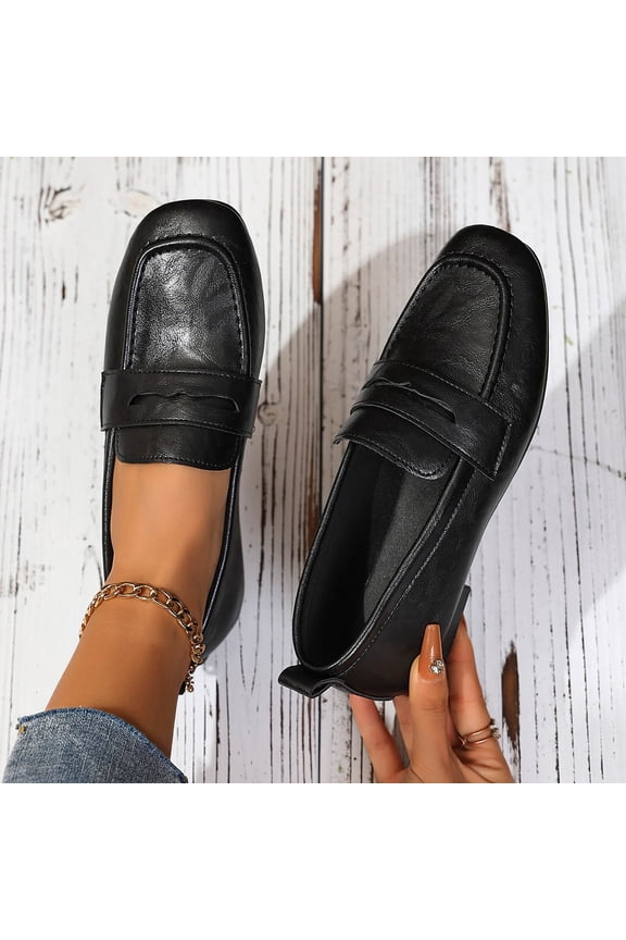 Women's Business Loafers Work Casual Flats Shoes Lightweight Penny Leather Slip On Walking Shoes Black 7.5(40)