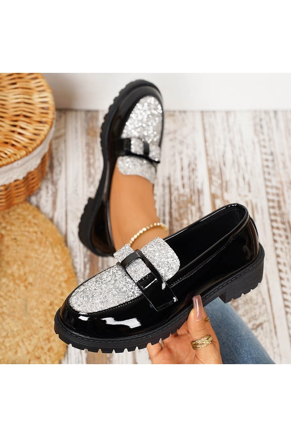 Women's Business Sequin Loafers Dress Casual Shoes Slip-On Wedding Party Shoes Silver 6.5(38)
