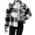 thumbnail image 1 of Miluxas Women's Button Down Fleece Jacket Fall Fuzzy Plaid Lapel Blouse Jacket Winter Lightweight Warm Casual Coats Black S(S), 1 of 9