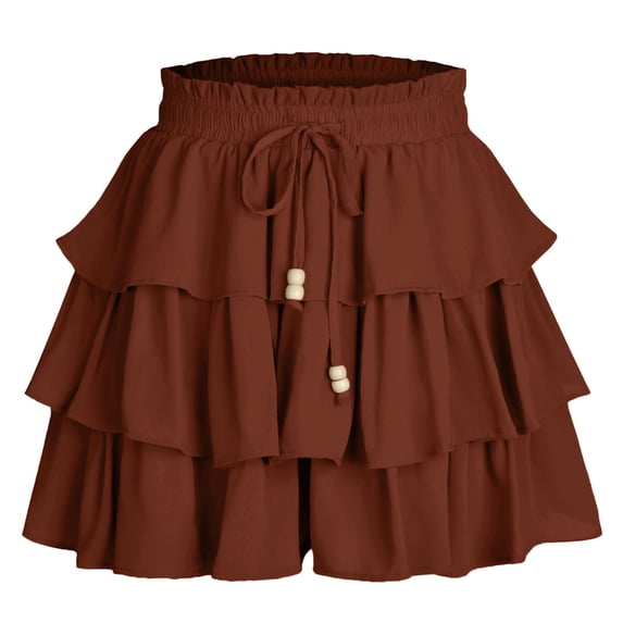Miluxas Women's Cake Mini Skirt Elastic Waist Three-layer Ruffle Mini Skirt Summer Vacation Casual Beach Boho Tiered Short Skirt Wine