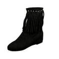 thumbnail image 1 of Miluxas Women's Calf Fringe Boots Wide Width Boots Comfortable Solid Color Fringed boots Flats Mid Calf Boots Black 6.5(38), 1 of 9