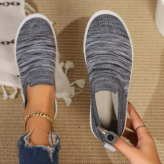 Miluxas Women's Canvas Slip On Shoes Sneakers for Women Fashion Comfortable Elastic Sneakers for Women Gray 7.5(40)