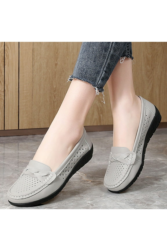 Women's Casual Closed Toe Slip On Loafers Breathable Comfortable Walking Shoes Softsole Arch Support Mules for Daily Wear Gray 8.5(41)
