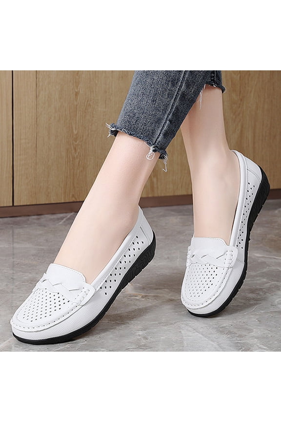 Women's Casual Closed Toe Slip On Loafers Breathable Comfortable Walking Shoes Softsole Arch Support Mules for Daily Wear White 6(37)