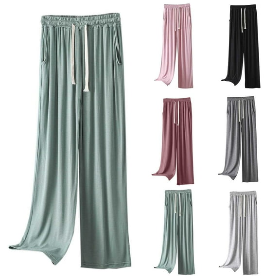 Miluxas Women's Casual High Waist Comfy Lounge Pajamas Drawstring Loose Wide Leg Yoga Dance Workout Pants with Pocket Wine 10(XL)