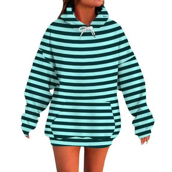 Miluxas Women's Casual Hoodies Long Sleeve Striped Print Lightweight Pullover Tops Basic Loose Comfy Sweatshirts with Pocket Mint Green XXL(XXL)