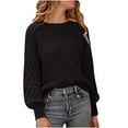 thumbnail image 1 of Miluxas Women's Casual Long Sleeve Sweaters Loose Crewneck Knit Solid Pullover Sweater Tops Black L(L), 1 of 3