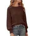 thumbnail image 1 of Miluxas Women's Casual Long Sleeve Sweaters Loose Crewneck Knit Solid Pullover Sweater Tops Coffee L(L), 1 of 3