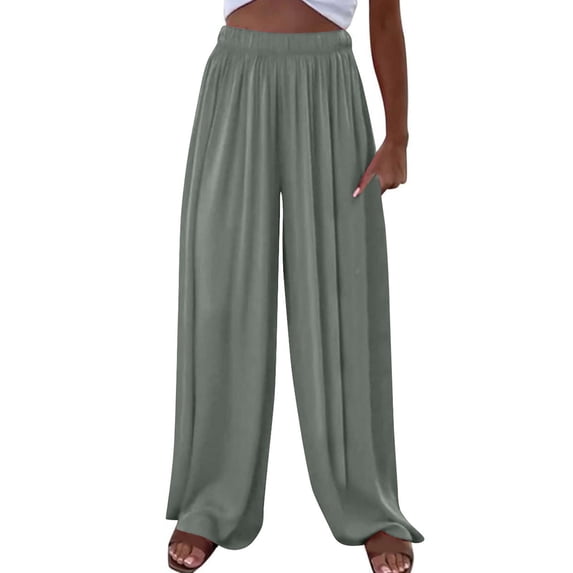 Miluxas Women's Casual Loose Wide Leg Cozy Pants Yoga Sweatpants Comfy High Waisted Sports Athletic Lounge Pants with Pockets Green XXXL
