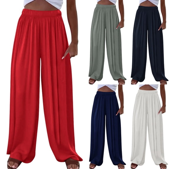 Miluxas Women's Casual Loose Wide Leg Cozy Pants Yoga Sweatpants Comfy High Waisted Sports Athletic Lounge Pants with Pockets Red XL