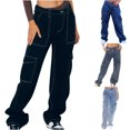 thumbnail image 1 of Miluxas Women's Casual Mid Waist Cargo Jeans Stretch Wide Leg Denim Pants with Pockets Light Blue 10(XL), 1 of 6