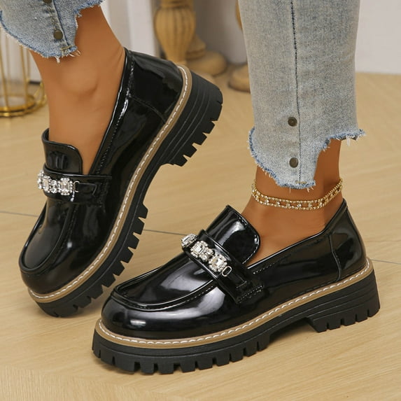 Miluxas Women's Casual Slip On Loafers Round Toe Low Heel Dress Shoes Comfortable Everyday Wear for Spring Summer Black 9.5(43)