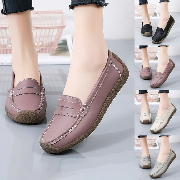 Miluxas Women's Casual Soft Leather Flats Shoes Comfortable Penny Loafers Slip-Ons Softsole Driving Walking Moccasins Boat Shoes Pink 8.5(41)