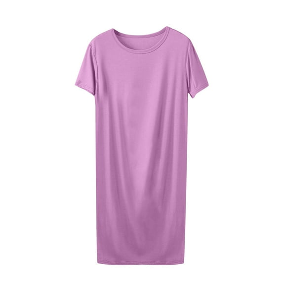 Miluxas Women's Casual Summer Short Sleeve T Shirt Dress Nightgown Crew Neck Loose Solid Color Basic Dresses Hot Pink XXXL(XXXL)