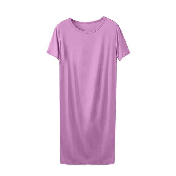 Miluxas Women's Casual Summer Short Sleeve T Shirt Dress Nightgown Crew Neck Loose Solid Color Basic Dresses Hot Pink XXXL(XXXL)