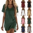 thumbnail image 1 of Miluxas Women's Casual T Shirt Dress Summer Cotton Linen Short Sleeve Swing Dresses Basic Solid Going Out Dress White, 1 of 6