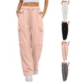 thumbnail image 1 of Miluxas Women's Casual Wide Leg Cargo Pants Elastic Waist Drawstring Lightweight Trousers with Pockets for office Daily Wear White, 1 of 6
